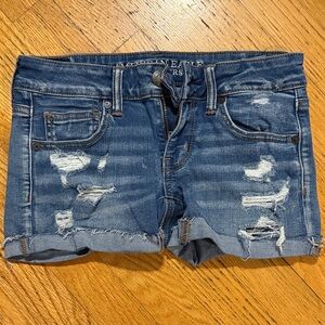 American Eagle Outfitters Women's Ripped Blue Jean Shorts